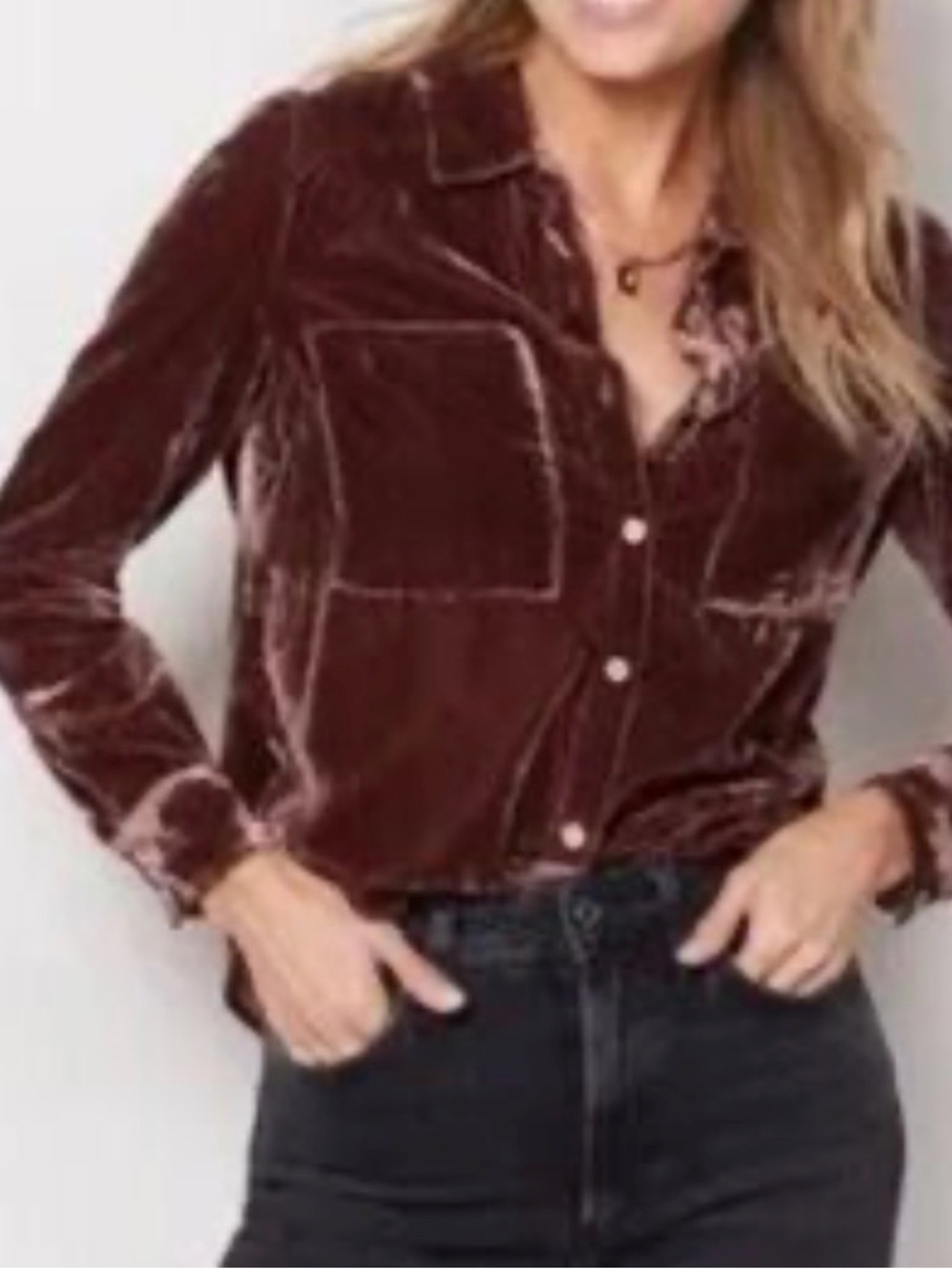 Evereve Velvet Button-Down Shirt in Deep Brown